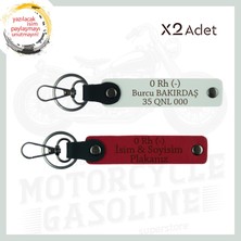 Kırmızı-Beyaz, Motosiklet Severlere, Isim Plaka ve 0 Rh (-) Kan Grubu Yazılı Acil Durum Anahtarlığı