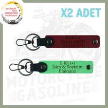 Fıstık Yeşil-Bordo, Motorcu Yolculara, Isim Plaka ve B + Kan Grubu Yazılı Güvenli Sürüş Anahtarlığı