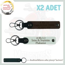 Motor Tutkunlarına, Isim Plaka ve A Rh + Kan Grubu Yazılı Kişisel X2 Anahtarlık, K Kahve-Beyaz-Laci
