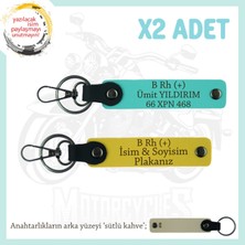 Motor Severlere, Isim Plaka ve B Rh (+) Kan Grubu Yazılı Özel Tasarım X2 Anahtarlık, Sarı-Turkuaz-Sk