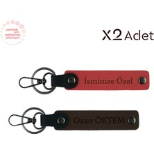 Kurumsal Şık Hediye, Isim Yazılı 2’li Anahtarlık Hediye Takımı, Nar Çiçeği-Koyu Kahve