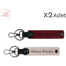 Kız Kardeşe Anlamlı Hediye, Isim Yazılı 2’li Anahtarlık Seti, Pudra-Bordo