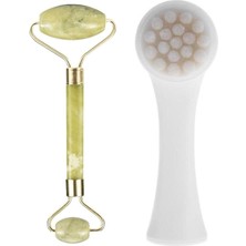 Çift Taraflı Cilt Temizleme ve Masaj Fırçası ile Yeşil Taş Seti