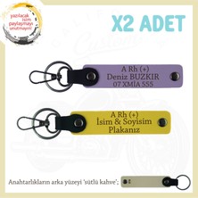 Hız Tutkunlarına Özel, Isim Plaka ve A Rh (+) Kan Grubu Yazılı Deri X2' Li Anahtarlık, Mor-Sarı-Sk