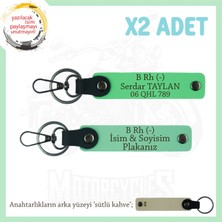 Motosiklet Aşıklarına Özel, Isim Plaka ve B Rh (-) Kan Grubu Yazılı X2 Anahtarlık, Yeşil-F Yeşil-Sk
