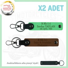 Motor Kulüplerine, Isim Plaka ve B Rh (+) Kan Grubu Yazılı X2' Li Anahtarlık Set, Kahve-F Yeşil-Syh