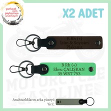 Hız Severlere Isim Plaka ve B Rh (+) Kan Grubu Yazılı Motorcu X2 Anahtarlık Set, K Kahve-F Yeşil-Gr