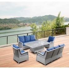 Omit Pazar Filyos 8kişilik Gri Örgü Rattan Oturma Grubu Minderli & 100X200 cm Masa Takımı