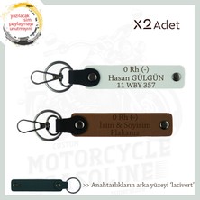 Motorculara Özel Isim Plaka, 0(-) Kan Grubu Yazılı Kişiselleştirilen X2 Anahtarlık, Kahve-Beyaz-Laci