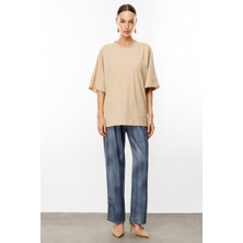 Kadın Sıfır Yaka Salaş Tunik-Kum