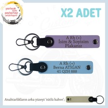 Miawiki Ehliyeti Olanlara Özel Isim Plaka ve A Rh (+) Kan Grubu Yazılı X2 Anahtarlık Hediye Set, Mor-Mavi-Sk