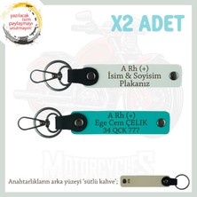 Miawiki Babaya Hediye, Isim Plaka ve A Rh (+) Kan Grubu Yazılı Özel 2'li Anahtarlık, Koyu Turkuaz-Beyaz-Sk