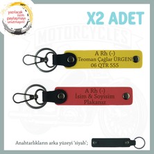 Miawiki Bikerlar Için Isim Plaka ve A Rh (-) Kan Grubu Yazılı Hediye Deri X2 Anahtarlık, Nar Çiçeği-Sarı-Syh