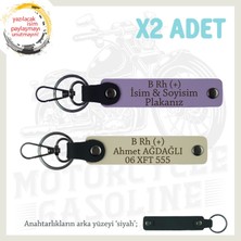 Miawiki Motorcu Dostlara Özel, Isim Plaka ve B Rh (+) Kan Grubu, X2 Set Hediye Anahtarlık, Mor-S Kahve-Syh
