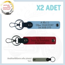 Miawiki Biker Stiline Özel, Isim Plaka ve A- Kan Grubu Yazılı Anlamlı Motor X2 Anahtarlık, Kırmızı-Mavi-Gr