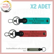 Miawiki Asfaltın Tozunu Attıranlara X2 Anahtarlık Isim Plaka ve A- Kan Grubu Yazılı, Nar Çiçeği-K Turkuaz-Gr