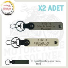 Miawiki Motor Severlere Özel, Isim Plaka ve B Rh (+) Kan Grubu Yazılı X2 Anahtarlık Set, Kül Gri-S Kahve-Ysl