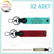 Miawiki Çok Sevdiğine Özel Hediye Isim Plaka ve A Rh (-) Kan Grubu Yazılı 2li Anahtarlık, Kırmızı-Turkuaz-Sk