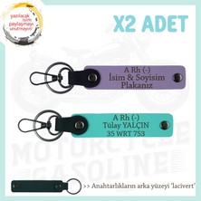 Miawiki Motosiklet Aşıkları, Isim Plaka ve A Rh (-) Kan Grubu Acil Durum X2' Li Anahtarlık, Mor-Turkuaz-Laci