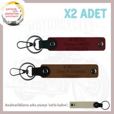 Miawiki Motosiklet Tutkunlarına, Isim Plaka ve B Rh (+) Kan Grubu Yazılı Deri X2 Anahtarlık, Kahve-Bordo-Sk