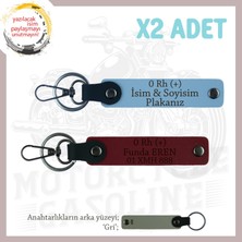 Miawiki Motor Severlere Özel, Isim Plaka ve 0 + Kan Grubu Yazılı Kişiye Özel 2'li Anahtarlık, Mavi-Bordo-Gr