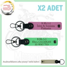 Miawiki Hız Tutkunlarına Özel, Isim Plaka ve B Rh (+) Kan Grubu Yazılı Deri X2 Anahtarlık, Pembe-F Yeşil-Sk
