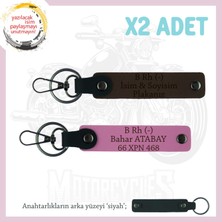 Miawiki Motosiklet Aşıklarına, Isim Plaka ve B Rh (-) Kan Grubu Yazılı 2' Li Anahtarlık, K Kahve-Pembe-Syh