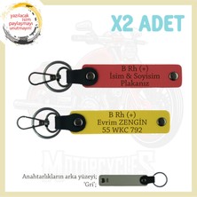 Miawiki Bikerlar Için Isim Plaka ve B Rh (+) Kan Grubu Yazılı Hediye Deri X2 Anahtarlık, Nar Çiçeği-Sarı-Gr