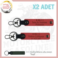 Miawiki Motor Severlere Hediye Isim Plaka ve B Rh (-) Kan Grubu Yazılı Deri 2'li Anahtarlık, Nar Çiçeği-Ysl