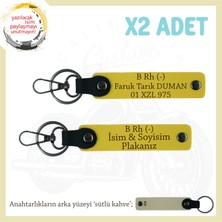 Miawiki Biker Tarzına Uygun Isim Plaka, B Rh (-) Kan Grubu Yazılı Özel Anlamlı Hediye X2 Anahtarlık, Sarı-Sk