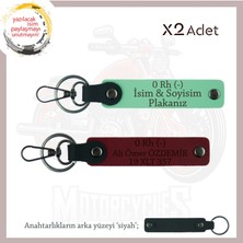 Miawiki Motorcu Dostlara Özel, Isim Plaka ve 0 Rh (-) Kan Grubu Yazılı X2 Anahtarlık Set, Yeşil-Bordo-Syh