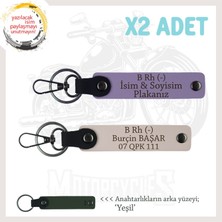 Miawiki Biker Tarzına Özel, Isim Plaka ve B Rh (-) Kan Grubu Yazılı Hediye X2 Anahtarlık Set, Mor-Pudra-Ysl