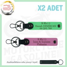 Miawiki Hız Tutkunlarına Özel, Isim Plaka ve B Rh (-) Kan Grubu Yazılı Deri X2 Anahtarlık, Pembe-F Yeşil-Syh