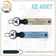 Miawiki Tarz Motorcuya Hediye, Isim Plaka ve 0 Rh (+) Kan Grubu Yazılı 2'li Anahtarlık, Mavi-S Kahve-Laci