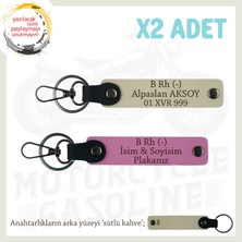 Miawiki Motorcu Dostlara Özel, Isim Plaka ve B Rh (-) Kan Grubu Yazılı Deri X2 Anahtarlık, Pembe-S Kahve-Sk