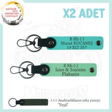 Miawiki Motor Severlere Özel, Isim Plaka ve B Rh (-) Kan Grubu Yazılı 2'li Anahtarlık Set, Yeşil-Turkuaz-Ysl