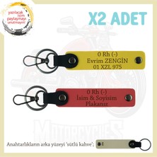 Miawiki Bikerlar Için, Isim Plaka ve 0 Rh (-) Kan Grubu Yazılı Hediye Deri X2 Anahtarlık, Nar Çiçeği-Sarı-Sk