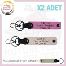 Miawiki Sevgiliye Hediye, Isim Plaka ve A + Kan Grubu Yazılı Tasarım 2'li Deri Anahtarlık, Pudra-Pembe-Sk