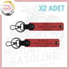 Miawiki Nar Çiçeği, Motorculara, Isim Plaka ve B Rh (-) Kan Grubu Yazılı Özel Tasarım Deri 2'li Anahtarlık