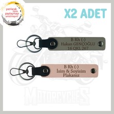 Miawiki Yavruağzı-Kül Gri, Motosiklet Maceracılarına Isim Plaka ve B Rh (-) Kan Grubu Yazılı 2'li Anahtarlık