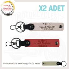 Miawiki Motor Tutkunlarına Özel, Isim Plaka ve A Rh (-) Kan Grubu Yazılı X2 Anahtarlık, Nar Çiçeği-Pudra-Sk