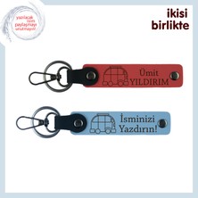 Miawiki Kamp Tutkunlarına Şık Hediye, Karavan Temalı Deri Anahtarlık Seti, Isim Yazılı, Nar Çiçeği-Gök Mavi