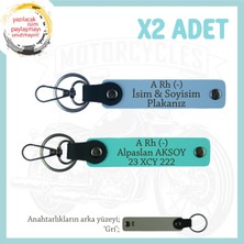 Miawiki Motosiklet Severlere, Isim Plaka ve A - Kan Grubu Yazılı Özel Tasarım X2 Anahtarlık, Mavi-Turkuaz-Gr