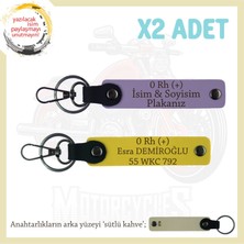 Miawiki Hız Tutkunlarına Özel, Isim Plaka ve 0 Rh (+) Kan Grubu Yazılı Deri X2' Li Anahtarlık, Mor-Sarı-Sk