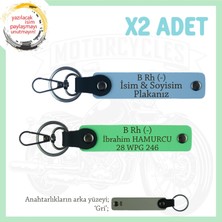Miawiki Biker Dostlarına, Isim Plaka ve B Rh (-) Kan Grubu Yazılı, Motor X2' Li Anahtarlık, Mavi-F Yeşil-Gr