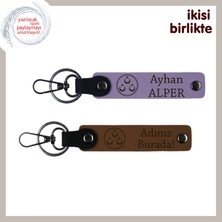 Miawiki Kişiselleştirilebilen Üç Ayyıldızlı Deri Anahtarlık – Milli Temalı Özel Armağan, Mor Menekşe-Kahve