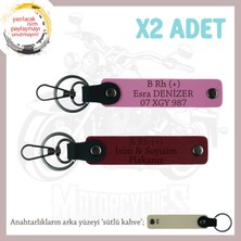 Miawiki Motorcuya Isim Plaka ve B Rh (+) Kan Grubu Yazılı Anlamlı Hediye, Deri X2 Anahtarlık, Pembe-Bordo-Sk