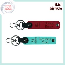 Miawiki Küçük Ama Anlamı Büyük Hediye, 61 Temalı Deri Anahtarlık Takımı, Isim Yazılabilir, Kırmızı-Turkuaz