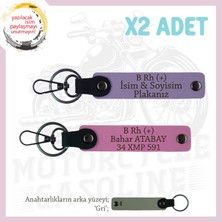 Miawiki Motor Severlere Özel, Isim Plaka, B Rh (+) Kan Grubu Yazılı Özel Tasarım X2 Anahtarlık, Mor-Pembe-Gr