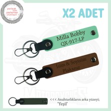 Miawiki Plaka ve Isim Yazılı, Kişiye Özel 2’li Deri Anahtarlık, Motor Severlere Hediye, Kahve-Yeşil-Ysl